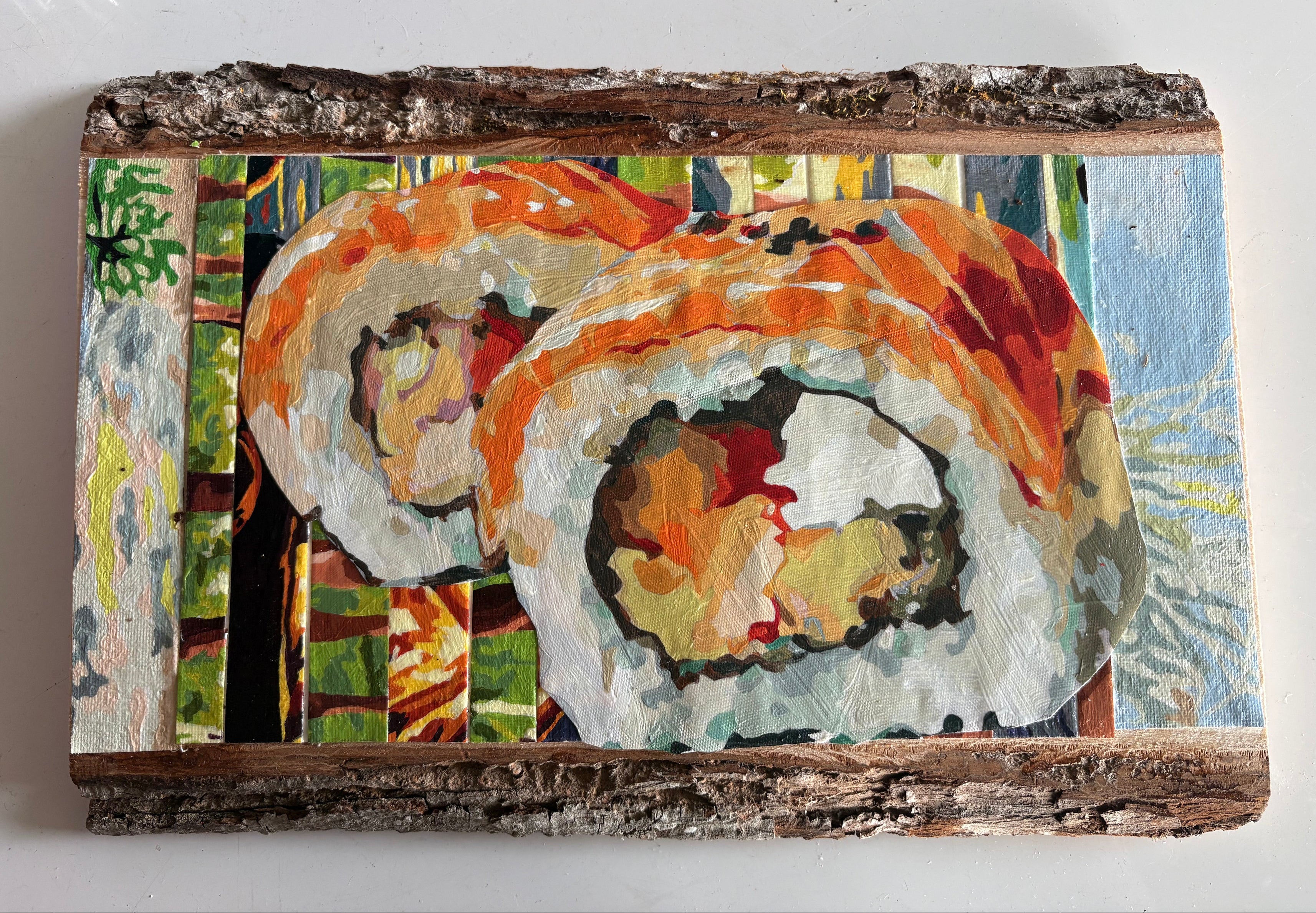 Sushi and Stripes on Wood Slab